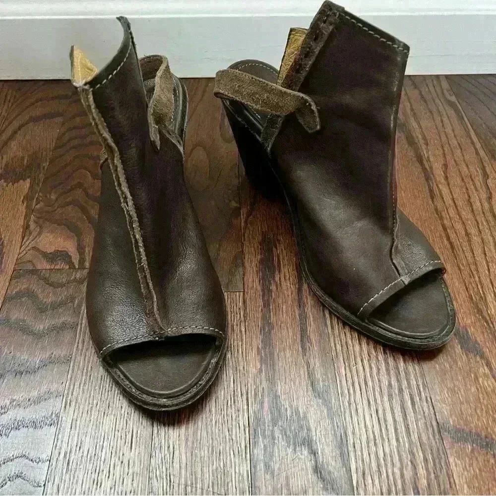 Frye Izzy Artisan Peep Toe Mule Booties Wm Sz 9 B Brown Leather Slingback Sandal